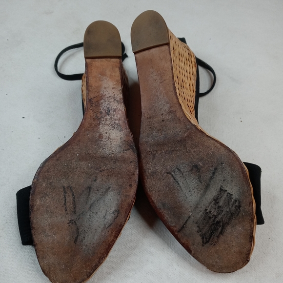 Kate Spade Bamboo Wedge Heels Black Straps Wrap An - Picture 6 of 8